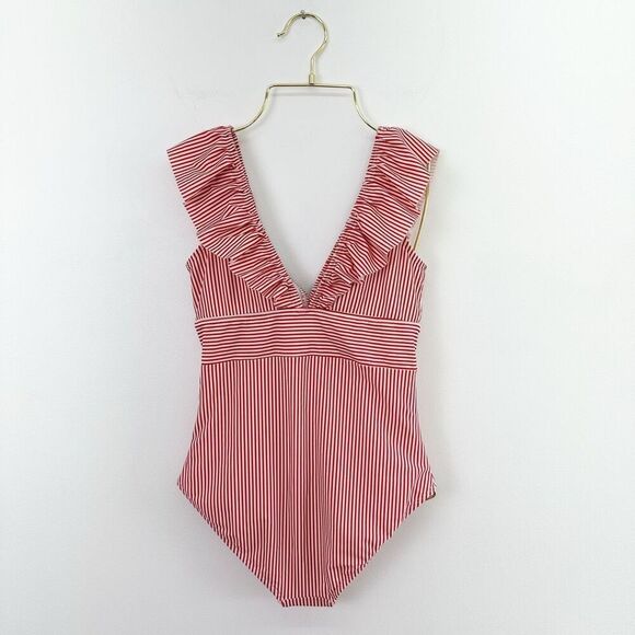 Aava Women’s Retro Red White Stripe Retro One p Piece Swimsuit - Picture 3 of 10